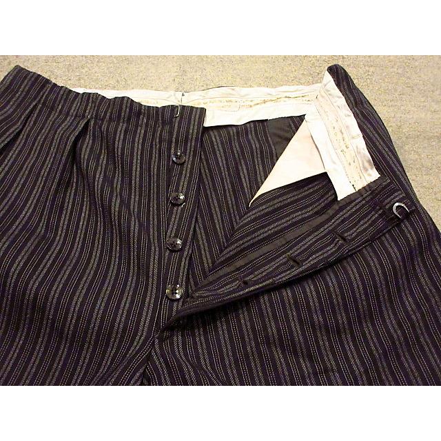 ビンテージ50's○ボタンフライストライプウールスラックス黒 W80cm