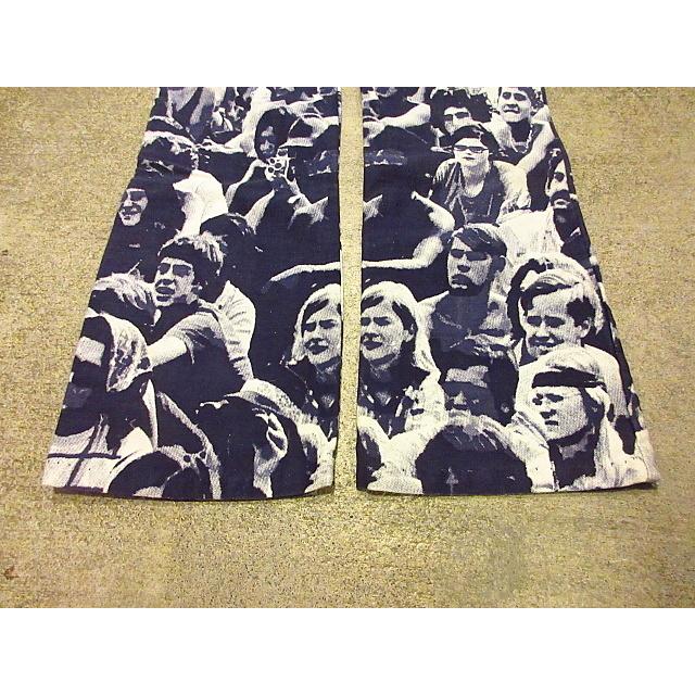 ビンテージ70's○WOODSTOCK剥き出しボタン総柄フレアパンツW60cm ビンテージ70's○WOODSTOCK剥き出しボタン総柄フレアパンツW60cm