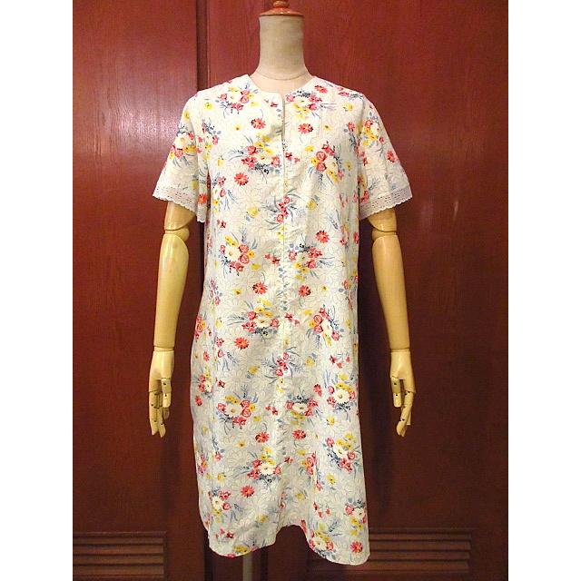 ビンテージ70's○レース付きジップアップ花柄ワンピースsizeS