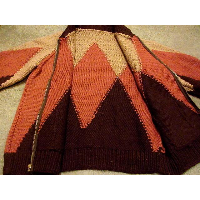 ビンテージ60's○ダイヤ柄ショールカラーカウチンセーター○201009s3-m