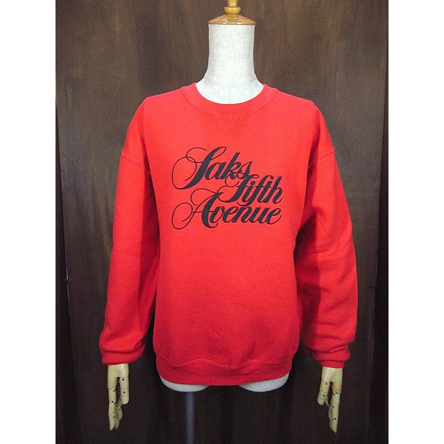 ビンテージ90's○Saks Fifth Avenu裏起毛前Vプリントスウェット赤size