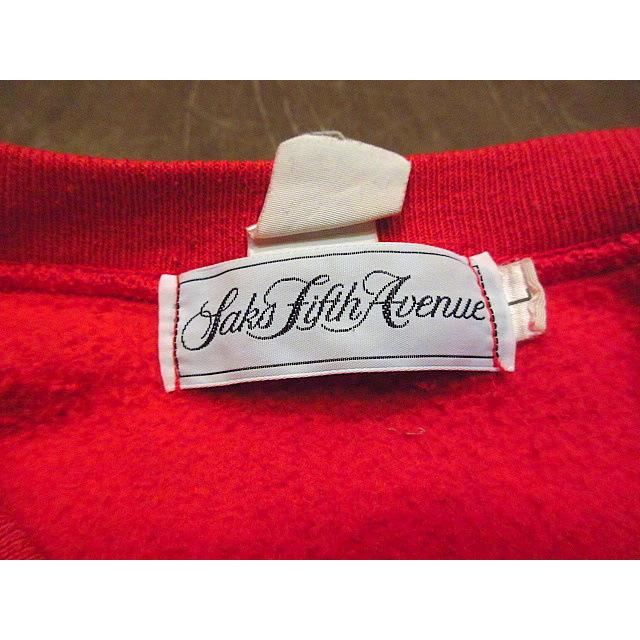 ビンテージ90's○Saks Fifth Avenu裏起毛前Vプリントスウェット赤size
