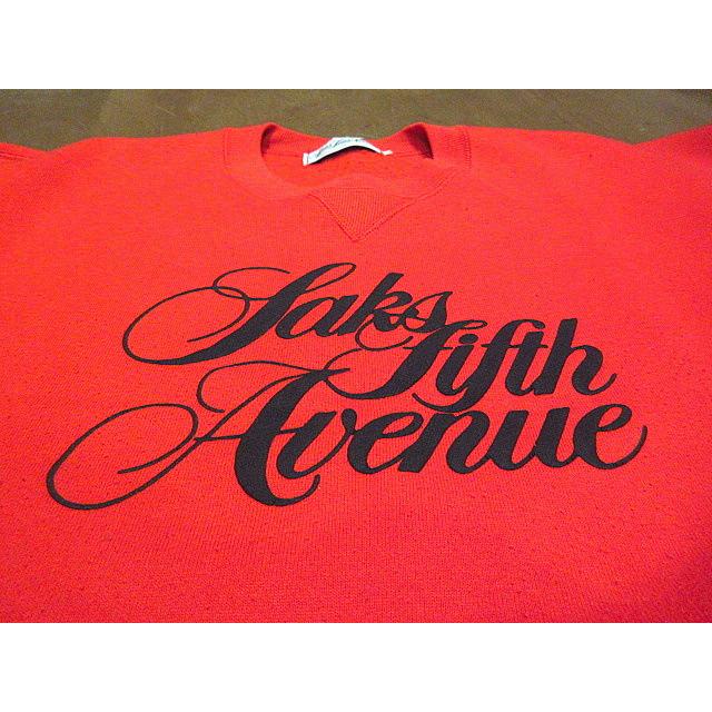 ビンテージ90's○Saks Fifth Avenu裏起毛前Vプリントスウェット赤size