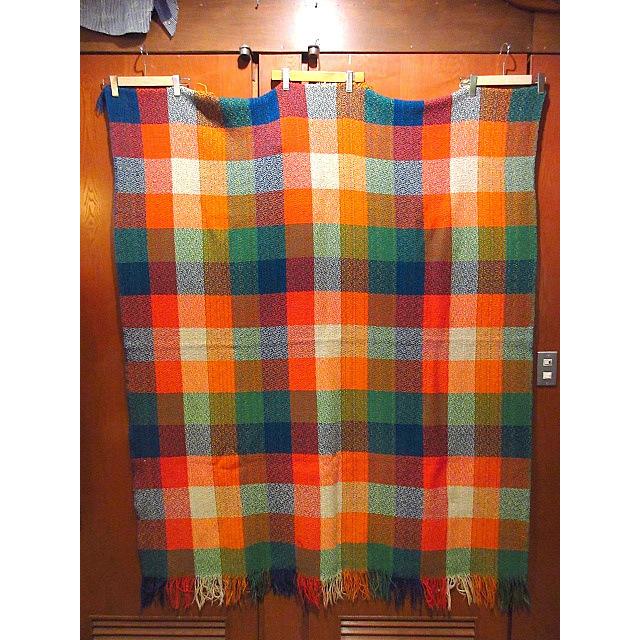 ビンテージ60's70's○カラフルチェックウールブランケットsize 180cm