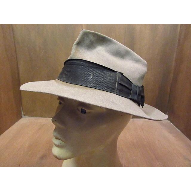 ビンテージ30's○KNOXフェドラハットグレー7 1/8○201220n3-m-ht-flt