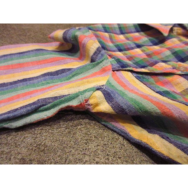 ビンテージ70's○SHIRT WORKSインド綿カラフルチェック×ストライプ