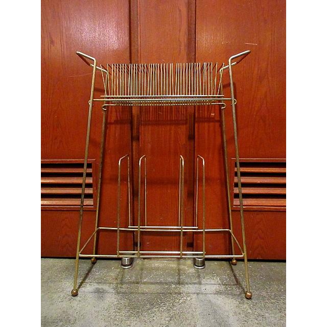 ビンテージ○ゴールドメタルレコードラック○210223f3-rack 棚収納雑貨