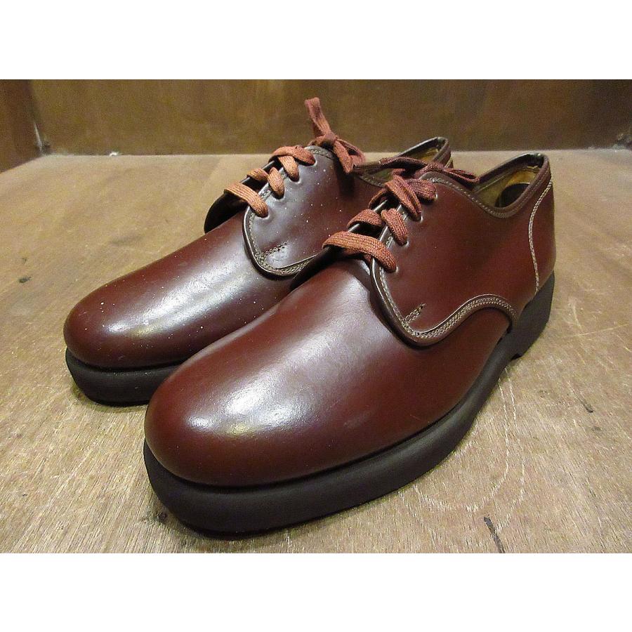 ビンテージ70's●DEADSTOCK CITY CLUBプレーントゥシューズ赤茶7D●210405n8-m-dshs-255cm 1970sデッドストック革靴ワークシューズ｜cozyvintage