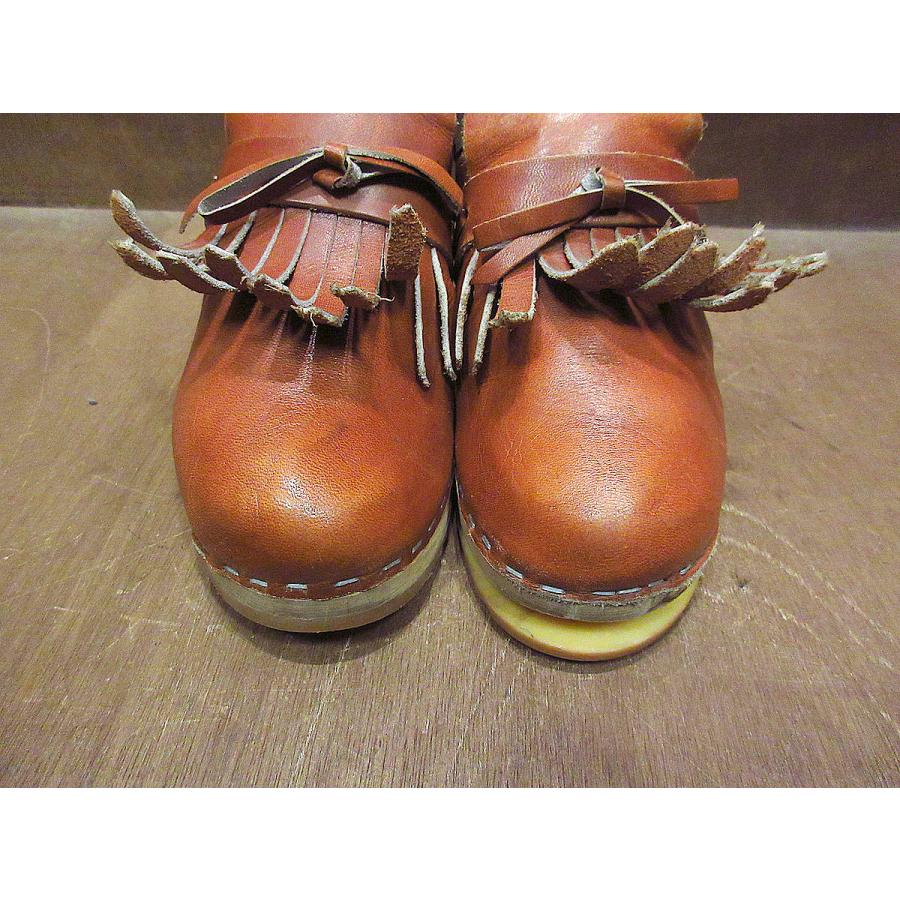 ビンテージ○レディースフリンジレザーサボ茶size 35○210514n3-w-sdl