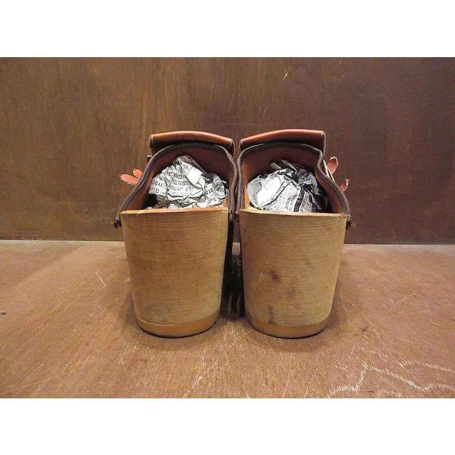 ビンテージ○レディースフリンジレザーサボ茶size 35○210514n3-w-sdl