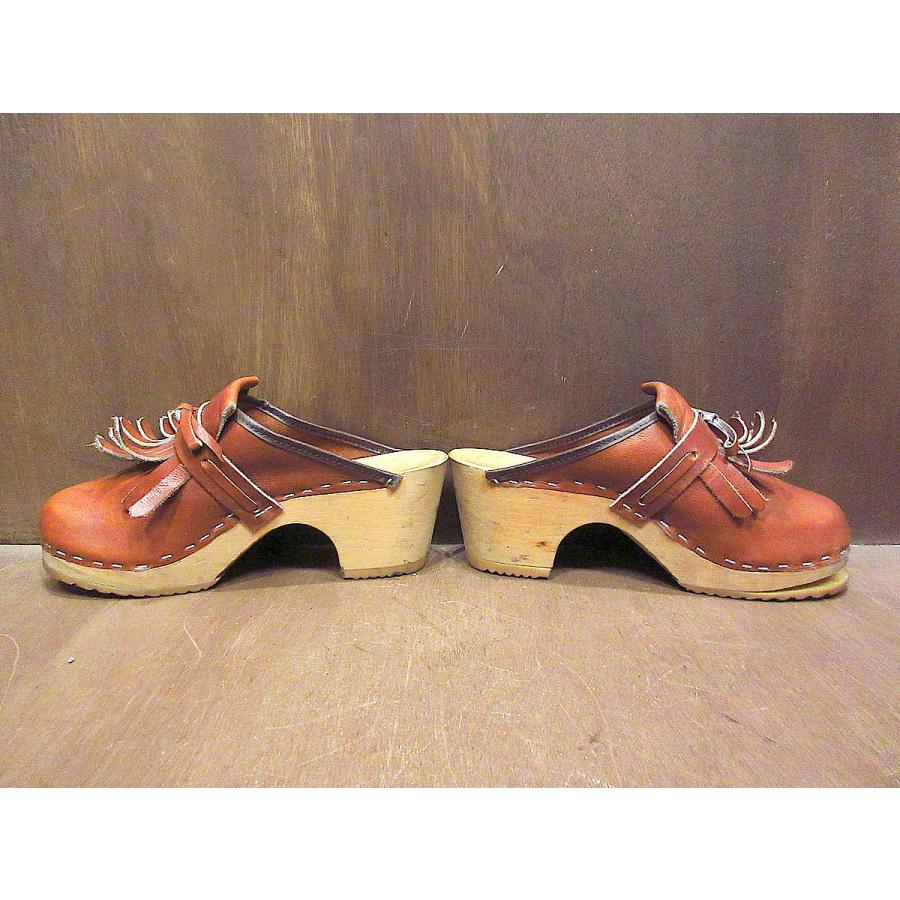 ビンテージ○レディースフリンジレザーサボ茶size 35○210514n3-w-sdl