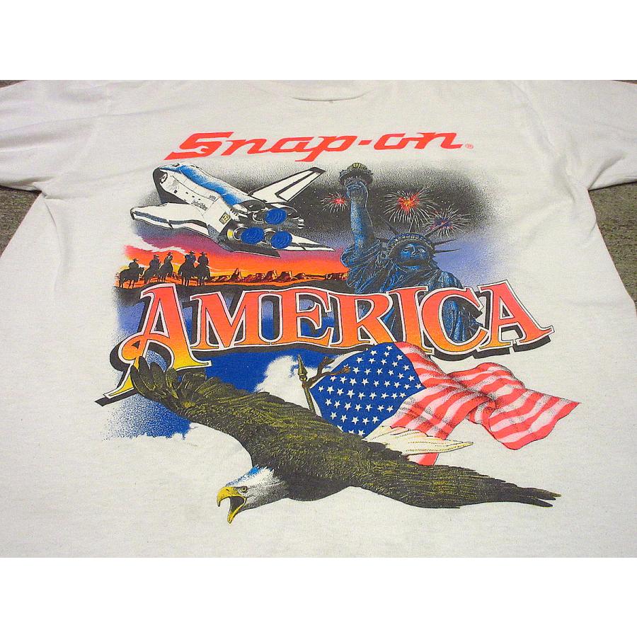 ビンテージ80's○Snap-OnプリントTシャツ白size L(42-44)○210517f4-m