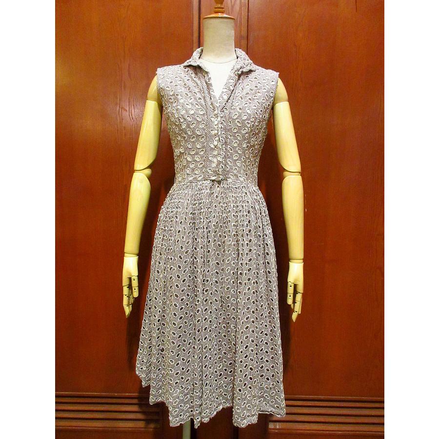 ビンテージ40 S50 S ギンガムチェック ドットノースリーブワンピース s5 W Nsdrs レディースレトロブラウン茶色古着 s5 W Nsdrs Cozy Vintage 通販 Yahoo ショッピング