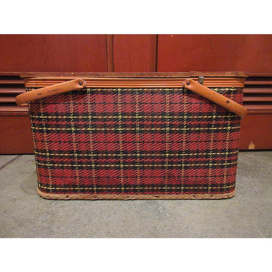 ビンテージ~70's○REDMONチェックピクニックバスケット○210621r7