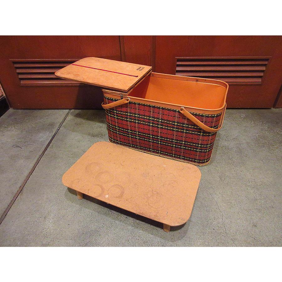 ビンテージ~70's○REDMONチェックピクニックバスケット○210621r7