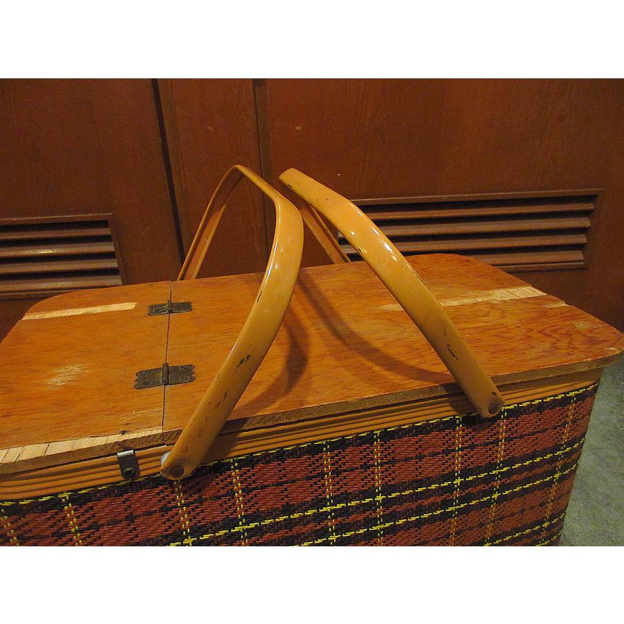 ビンテージ~70's○REDMONチェックピクニックバスケット○210621r7