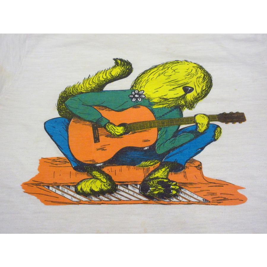 【80'USA ヴィンテージ‼️】アーティスティックプリントT　シング ビンテージ70's○染み込みプリントTシャツ白 M○210721j1-m-tsh-ot USA