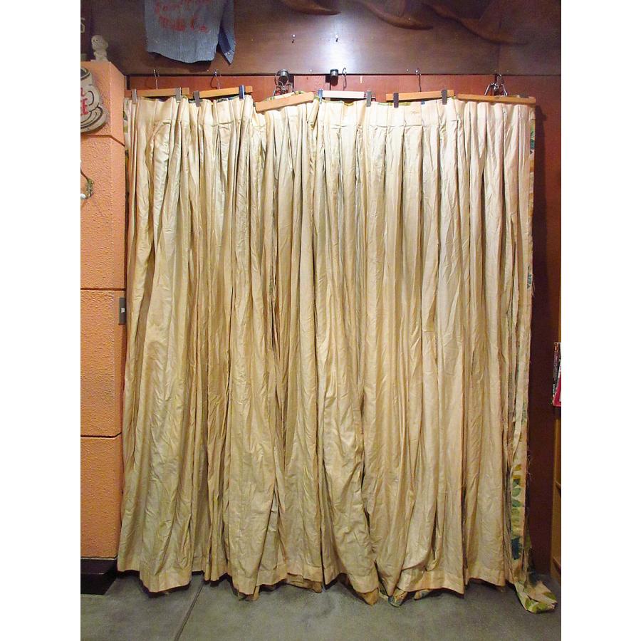 ビンテージ50's60's○リーフ柄リネンカーテン 216cm×233cm○210727j3