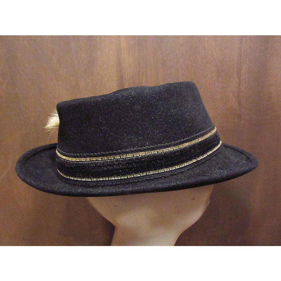 ビンテージ50's60's○PORTIS羽根飾り付きポークパイハット黒size 7 1/4