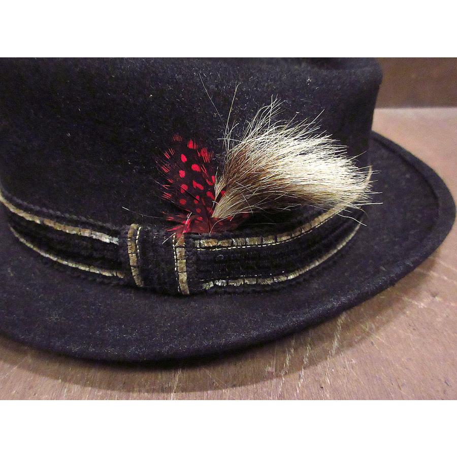 ビンテージ50's60's○PORTIS羽根飾り付きポークパイハット黒size 7 1/4