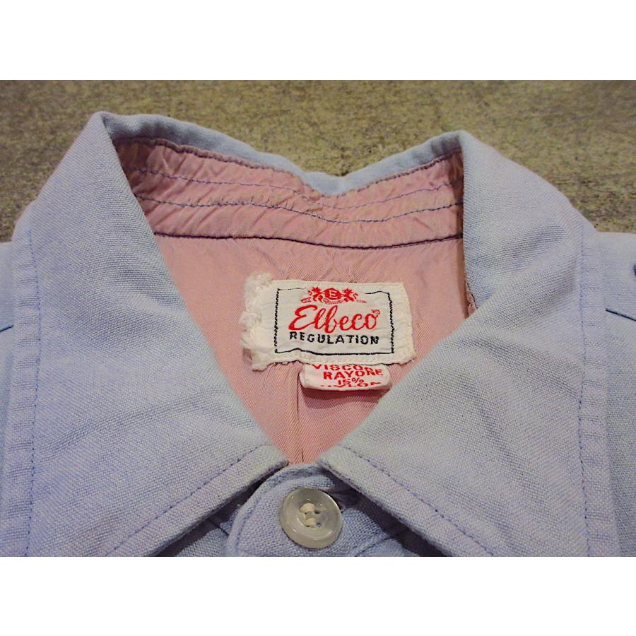 ビンテージ50's○Elbecoマチ付きレーヨンユニフォームシャツ水色size