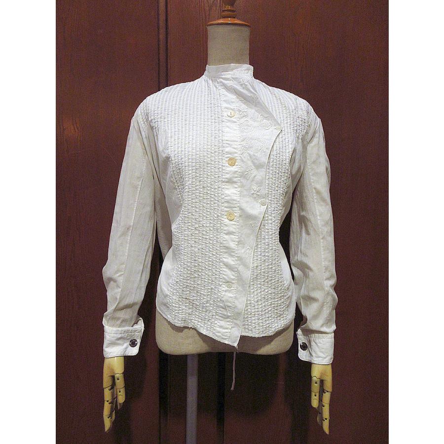 ビンテージ-20’s●Acorn Brand flaxonレディース花刺繍プリーツテニスカフスコットンドレスシャツ白size 34●211014s9-w-lsshアンティーク