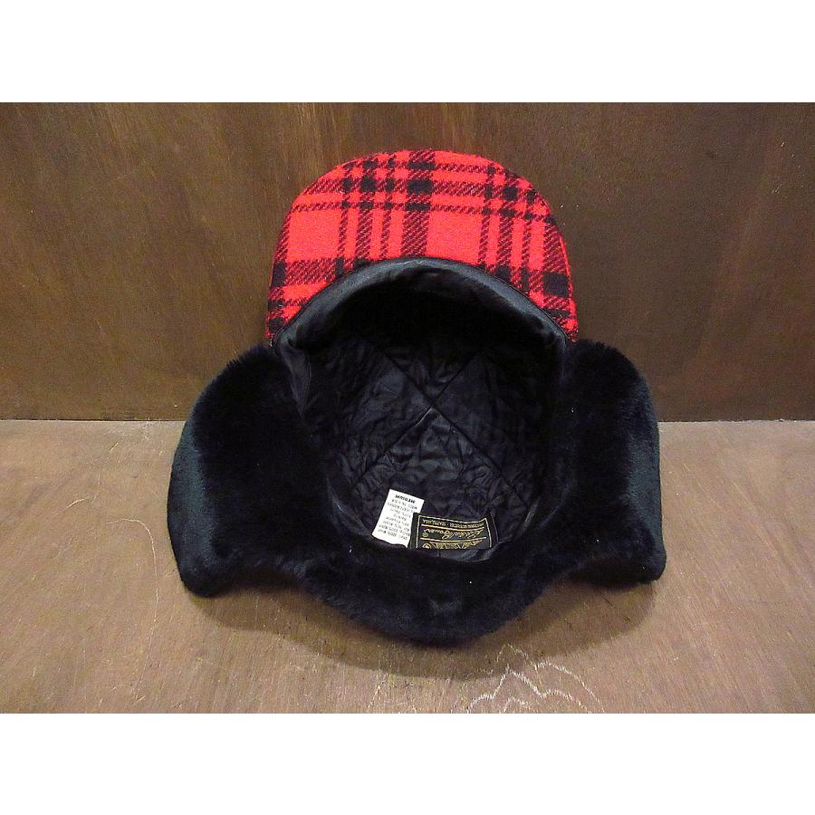ビンテージ70's80's○Eddie Bauer耳当て付きチェックウールキャップ赤