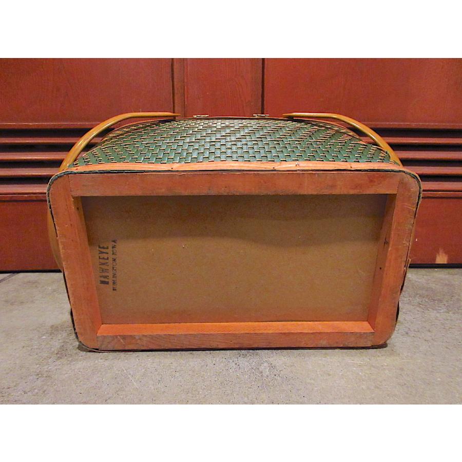 超美品　ビンテージ　Hawkeyeのピクニックバスケット小型タイプ　中敷き有 ビンテージ~70's○Hawkeyeピクニックバスケット○211023r8-bag-bsk