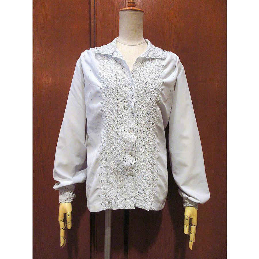 ビンテージ70's○Lee Mar PAGEANT花刺繍開襟ブラウス○211027s5-w-lssh