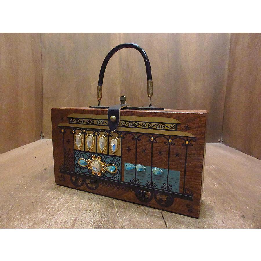 アンティークエニッドコリンズ木製バッグBox bag 木箱鏡付き