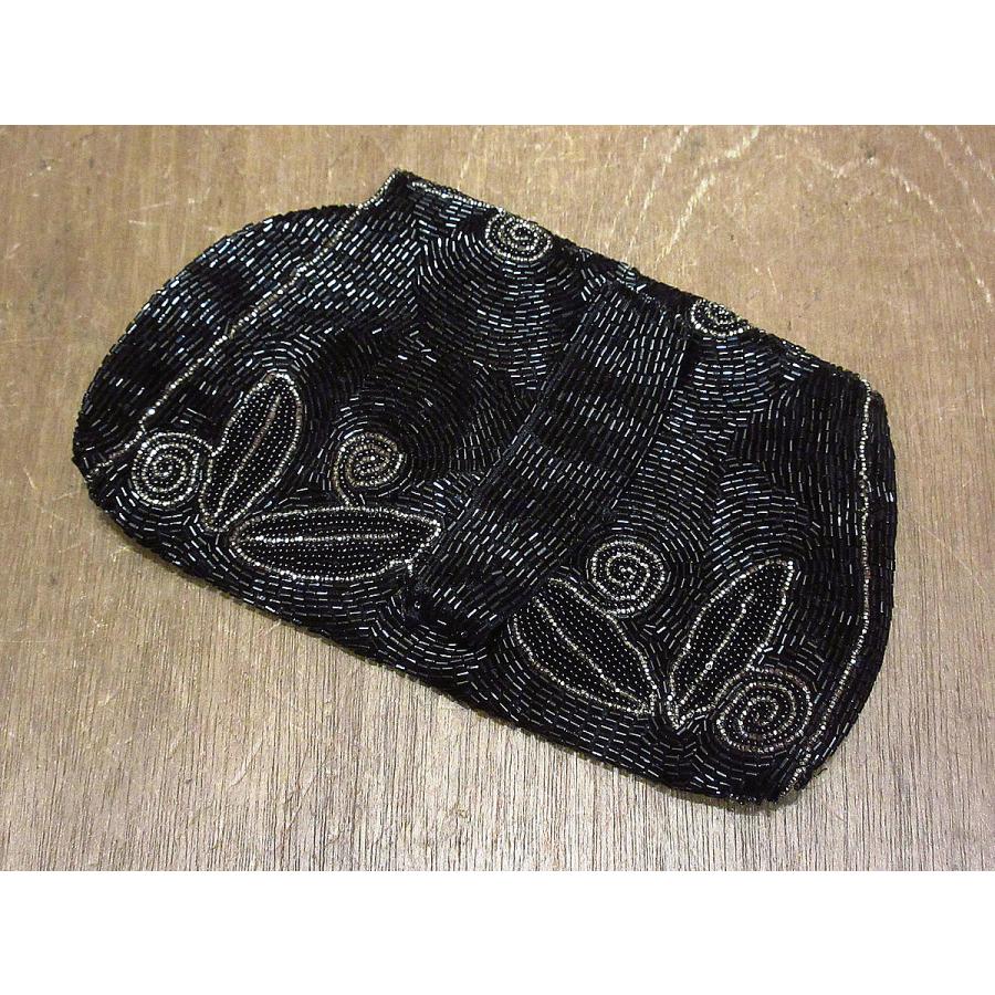 ビンテージ~50's○MADE IN FRANCE模様入りビーズパース黒○211130i7