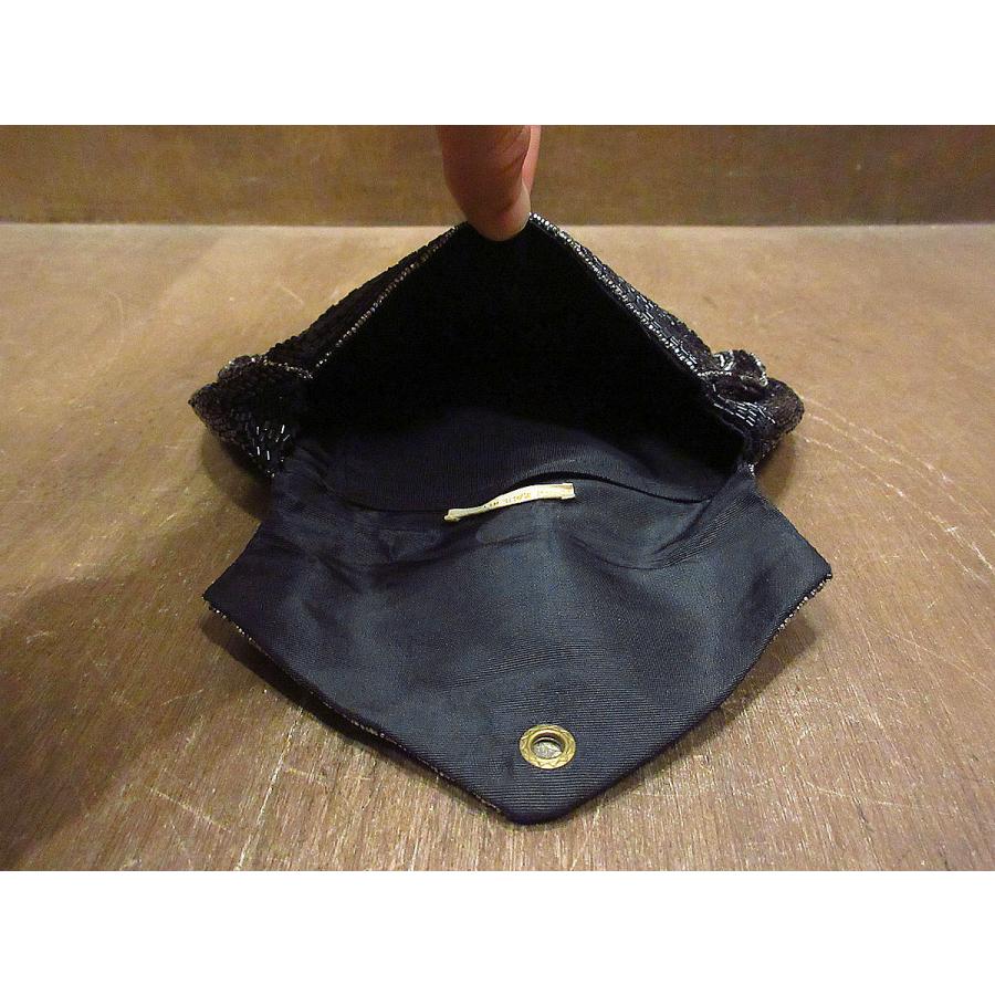 ビンテージ~50's○MADE IN FRANCE模様入りビーズパース黒○211130i7