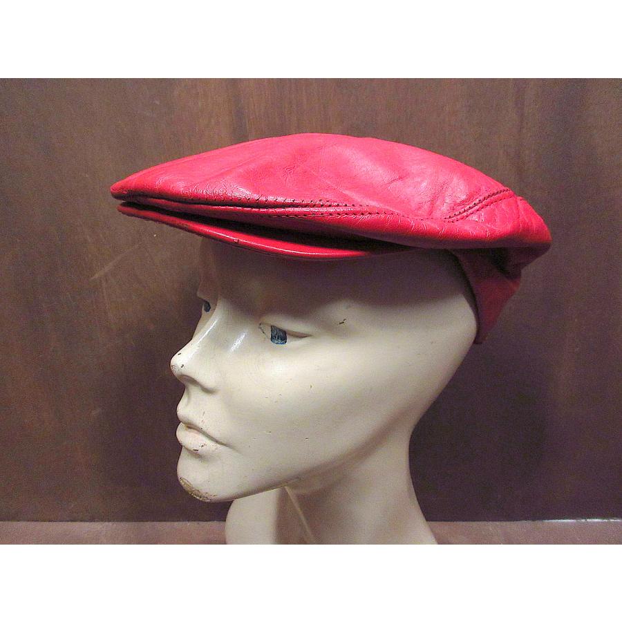 ビンテージ70's○レザーハンチング帽赤size M○220105s5-m-cp-htg