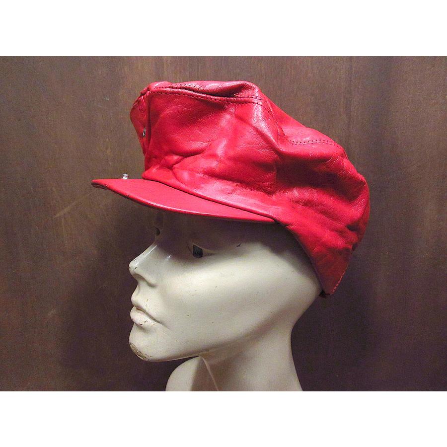 ビンテージ70's○レザーハンチング帽赤size M○220105s5-m-cp-htg