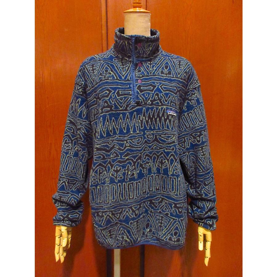 ビンテージ90's○Patagonia SYNCHILLA総柄フリーススナップTsize M