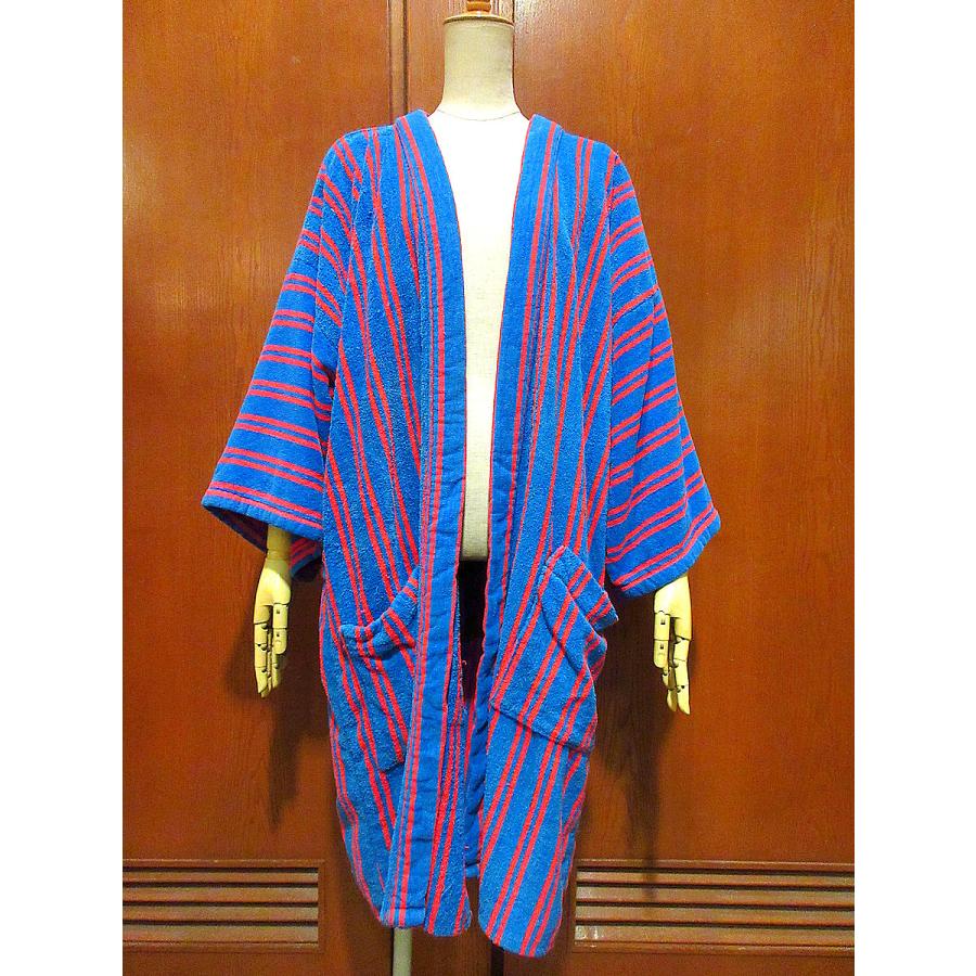 ビンテージ60's70's○TOWNCRAFTストライプパイルガウン青×赤○220318k2