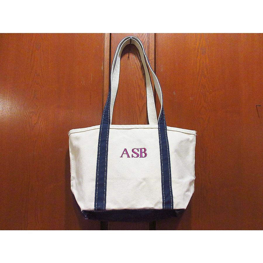 ビンテージ○MADE IN U.S.A. L.L.Beanキャンバストートバッグ白×紺