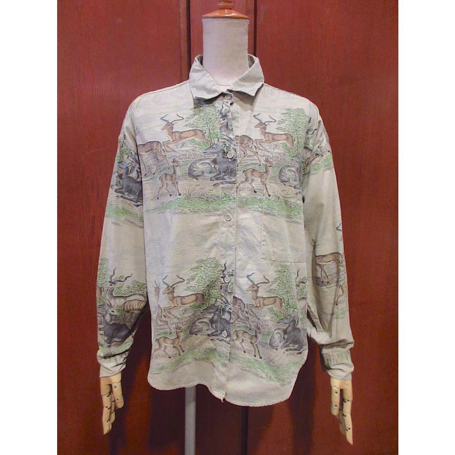 ビンテージ80's○detailsレディースインド綿ヤギ総柄シャツsize M