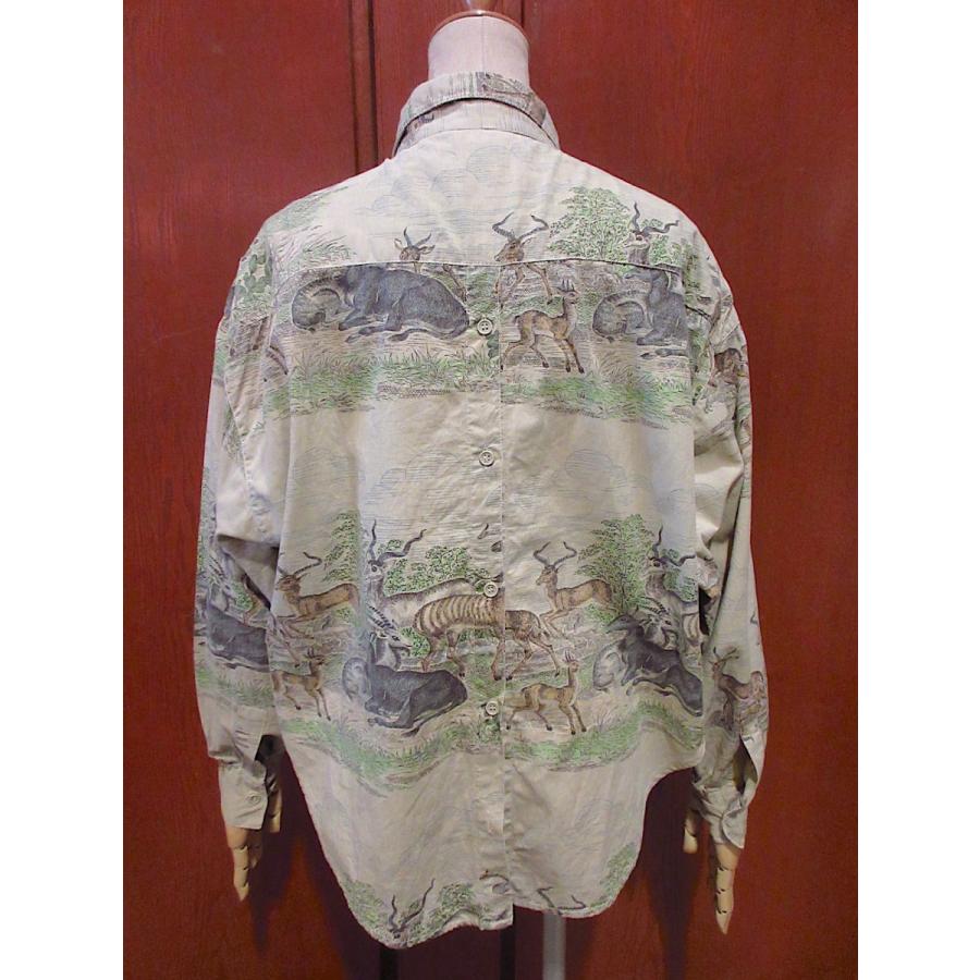 ビンテージ80's○detailsレディースインド綿ヤギ総柄シャツsize M