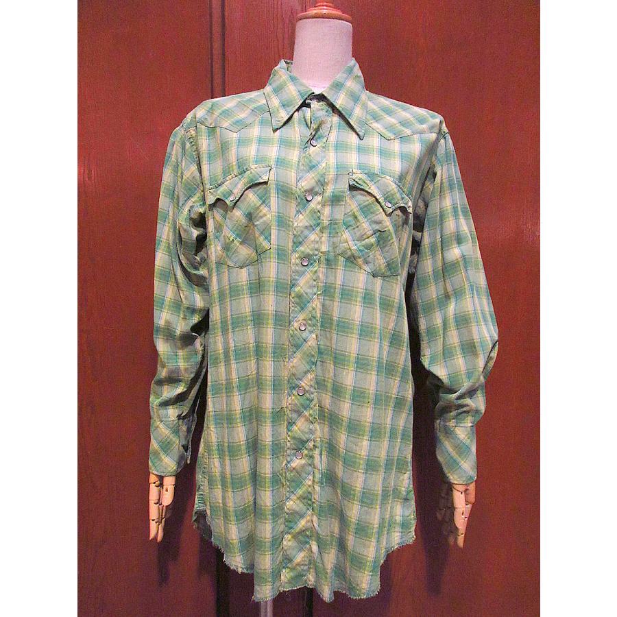 60s 70s シャツ ビンテージ60's70's○チェックウエスタンシャツsize 16-33○220614m1-m