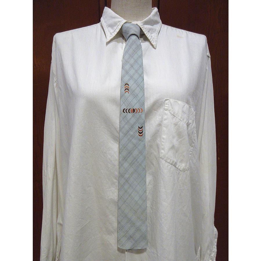 ビンテージ50's○Hollyvogue刺繍入りチェックウールスクエアタイ水色