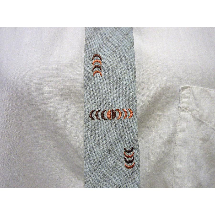 ビンテージ50's○Hollyvogue刺繍入りチェックウールスクエアタイ水色