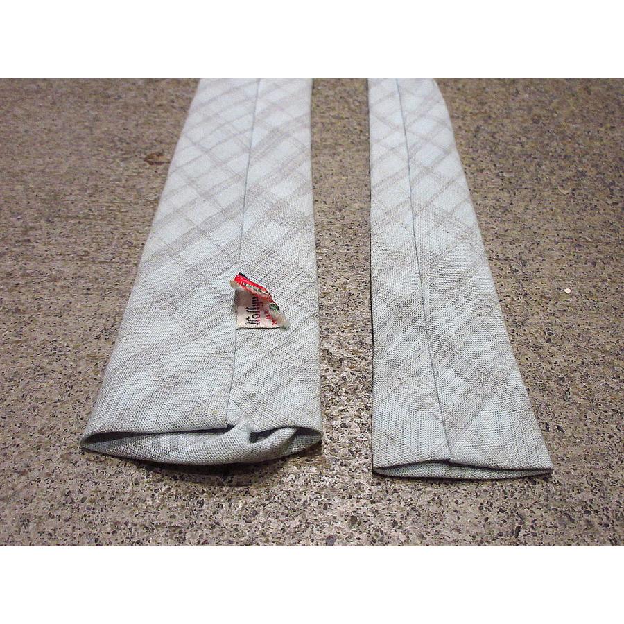 ビンテージ50's○Hollyvogue刺繍入りチェックウールスクエアタイ水色