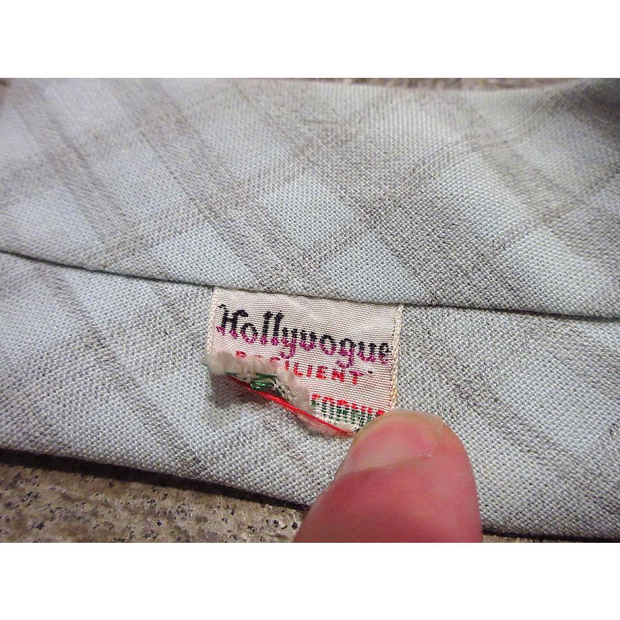 ビンテージ50's○Hollyvogue刺繍入りチェックウールスクエアタイ水色