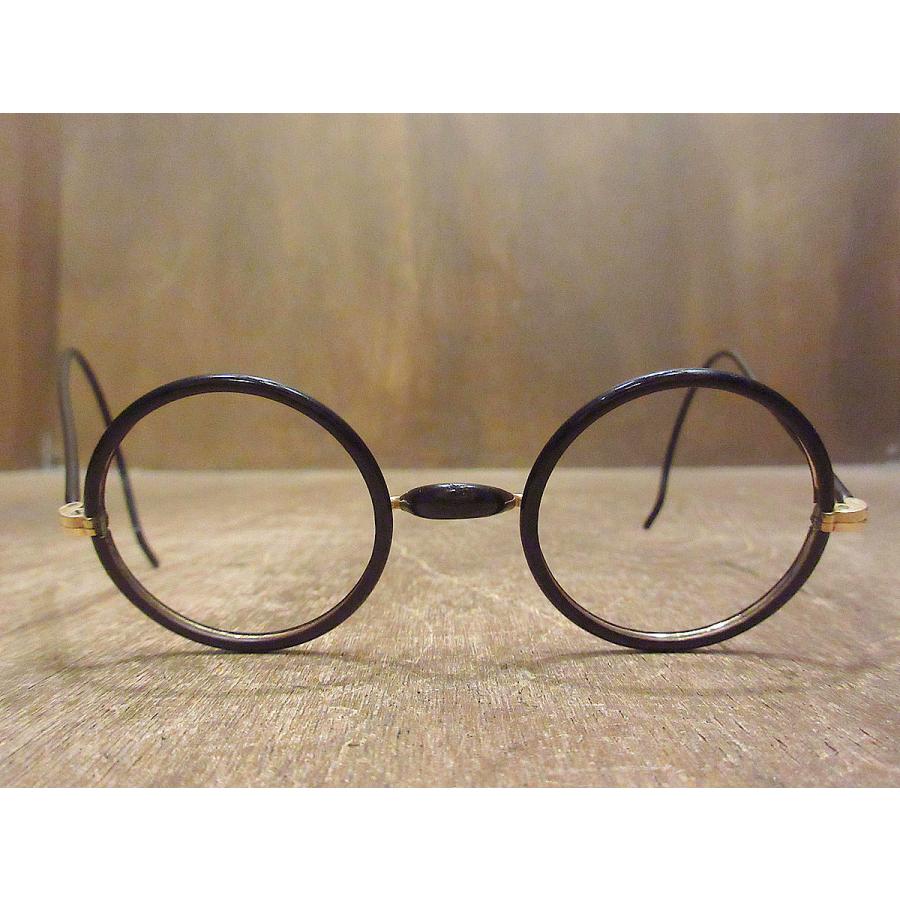 アンティーク 未使用 セル巻 一山 黒縁 丸眼鏡 昭和 レトロ ヴィンテージ ❶ 1920´s 丸眼鏡 昭和 アンティーク メガネ 一山 黒セルロイド