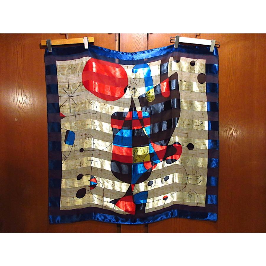ビンテージ90's○Joan Miroアートプリントスカーフ約99.5cm×約98cm
