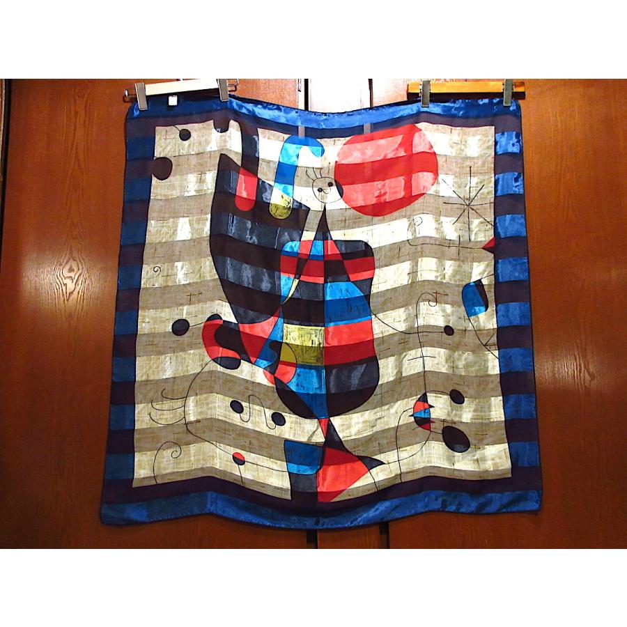ビンテージ90's○Joan Miroアートプリントスカーフ約99.5cm×約98cm