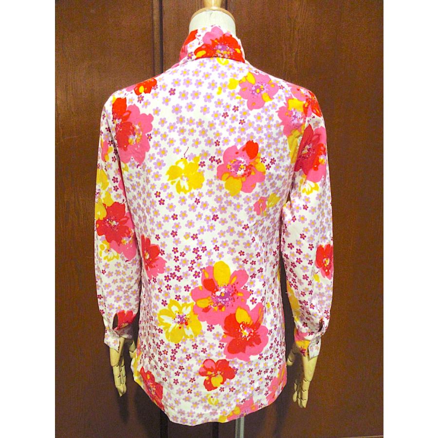 ビンテージ70's○Lee Marレディースレトロフラワー総柄長袖シャツ