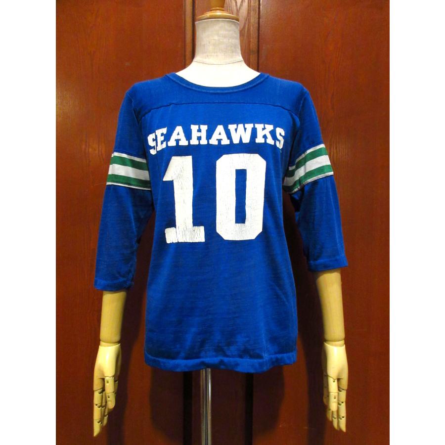 ビンテージ70's○Sears SEAHAWKSフットボールTシャツ青size L