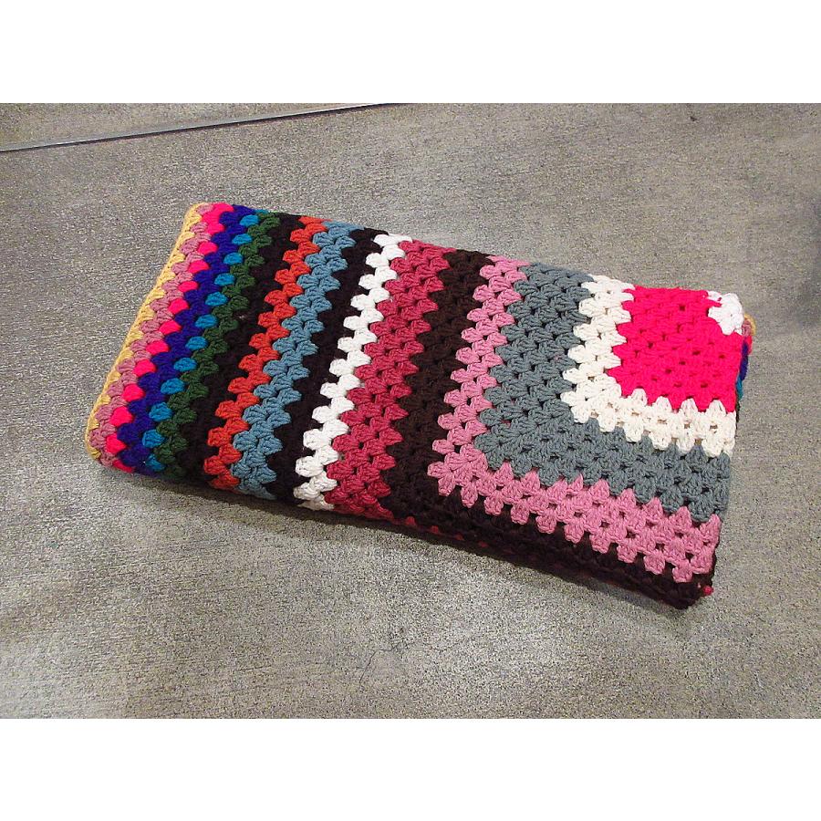 ビンテージ○かぎ針編みブランケットsize約132cm×約132cm○221101j2